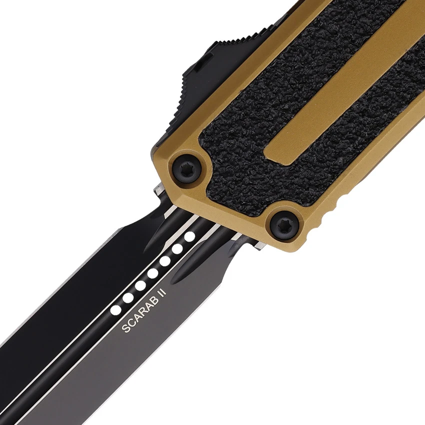 Microtech Scarab II Gen III D/E OTF Automatic Knife Tan Al (4" Black), Microtech Scarab II Gen III D/E OTF Automatic Knife Tan Al (4" Black) for Sale, Microtech Scarab II Gen III D/E OTF Automatic Knife Tan Al (4" Black)