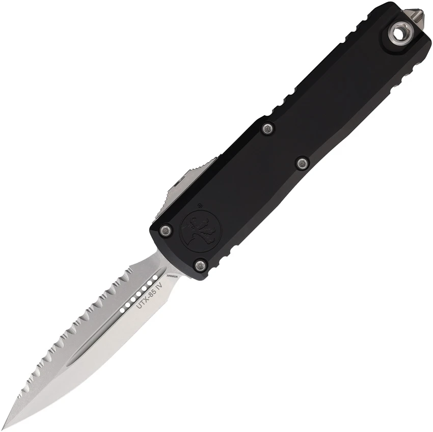Microtech UTX-85 D/E  Gen IV OTF Automatic Knife Black (3.1" SW Full Serr), Microtech UTX-85 D/E  Gen IV OTF Automatic Knife Black (3.1" SW Full Serr) for Sale, Microtech UTX-85 D/E  Gen IV OTF Automatic Knife Black (3.1" SW Full Serr)