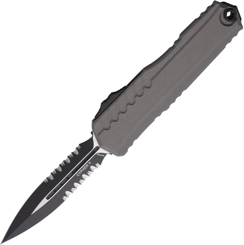 Microtech Cypher II D/E OTF Knife Natural Clear Aluminum (3.5" Black Serr), Microtech Cypher II D/E OTF Knife Natural Clear Aluminum (3.5" Black Serr) for Sale, Microtech Cypher II D/E OTF Knife Natural Clear Aluminum (3.5" Black Serr)