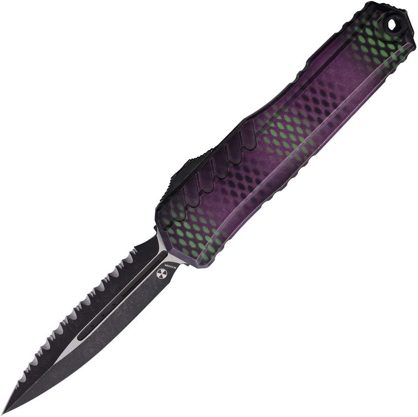 Microtech Cypher II D/E OTF Automatic Knife Purple X-51 Aluminum (3.5" SW Serr), Microtech Cypher II D/E OTF Automatic Knife Purple X-51 Aluminum (3.5" SW Serr) for Sale, Microtech Cypher II D/E OTF Automatic Knife Purple X-51 Aluminum (3.5" SW Serr)