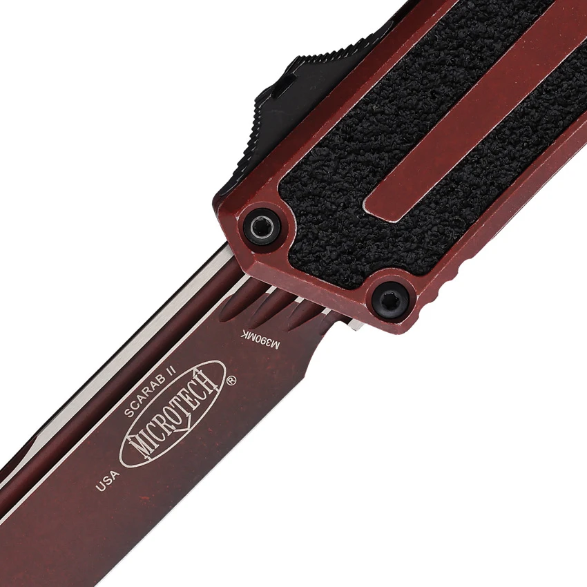Microtech Scarab II Gen III S/E OTF Automatic Knife Weathered Crimson (4" Red), Microtech Scarab II Gen III S/E OTF Automatic Knife Weathered Crimson (4" Red) for Sale, Microtech Scarab II Gen III S/E OTF Automatic Knife Weathered Crimson (4" Red)