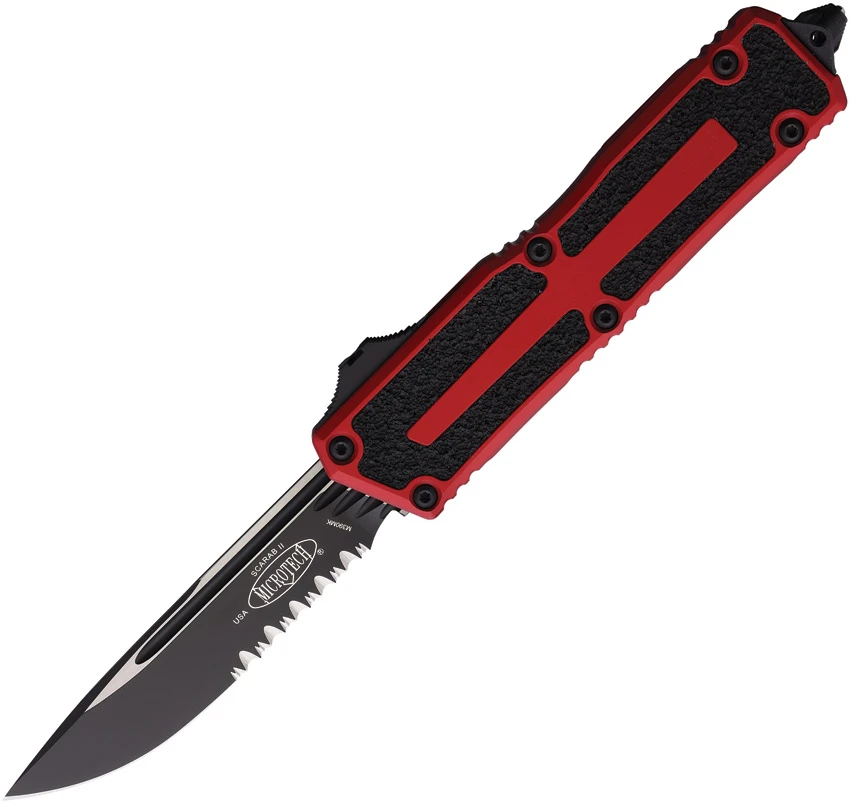 Microtech Scarab II Gen III S/E OTF Automatic Knife Red (4" Black Serr) 1278-2RD, Microtech Scarab II Gen III S/E OTF Automatic Knife Red (4" Black Serr) 1278-2RD for Sale, Microtech Scarab II Gen III S/E OTF Automatic Knife Red (4" Black Serr) 1278-2RD