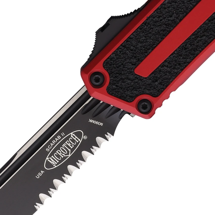 Microtech Scarab II Gen III S/E OTF Automatic Knife Red (4" Black Serr) 1278-2RD, Microtech Scarab II Gen III S/E OTF Automatic Knife Red (4" Black Serr) 1278-2RD for Sale, Microtech Scarab II Gen III S/E OTF Automatic Knife Red (4" Black Serr) 1278-2RD