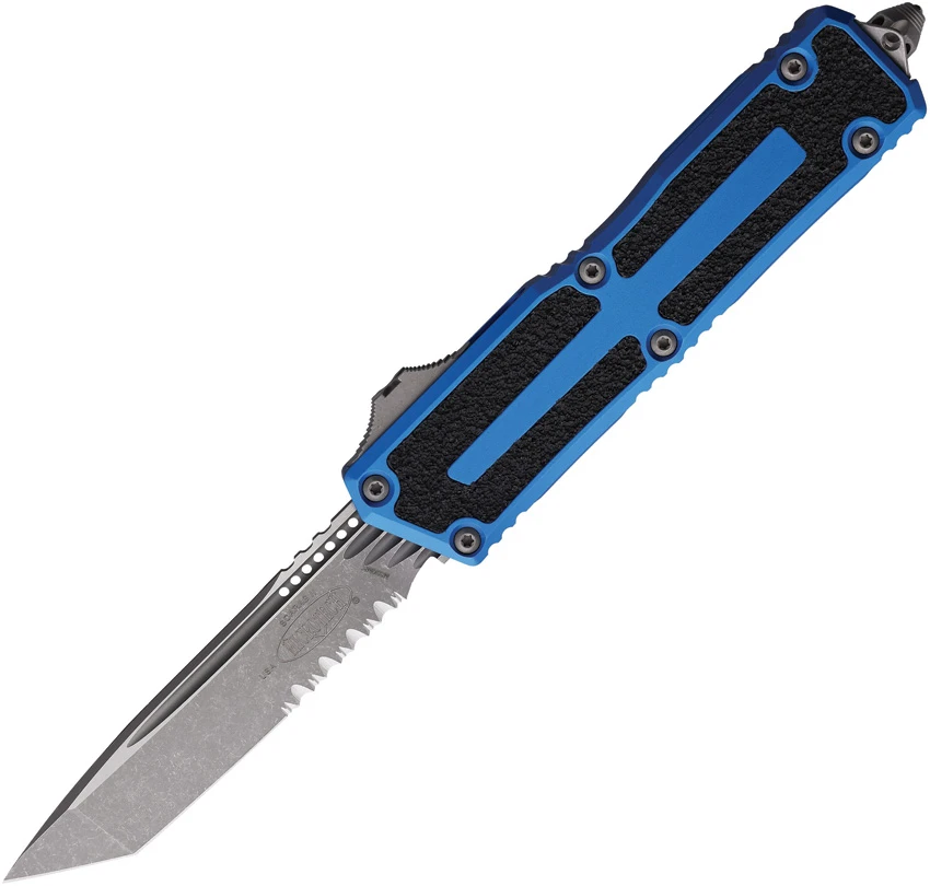 Microtech Scarab II Gen III T/E OTF Automatic Knife Blue Al (3.9" Apoc Serr), Microtech Scarab II Gen III T/E OTF Automatic Knife Blue Al (3.9" Apoc Serr) for Sale, Microtech Scarab II Gen III T/E OTF Automatic Knife Blue Al (3.9" Apoc Serr)