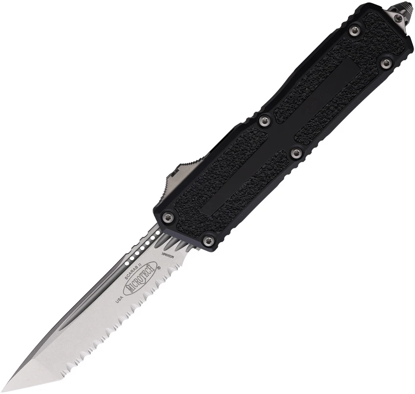 Microtech Scarab II Gen III T/E OTF Automatic Knife Black Al (4" SW Full Serr), Microtech Scarab II Gen III T/E OTF Automatic Knife Black Al (4" SW Full Serr) for Sale, Microtech Scarab II Gen III T/E OTF Automatic Knife Black Al (4" SW Full Serr)