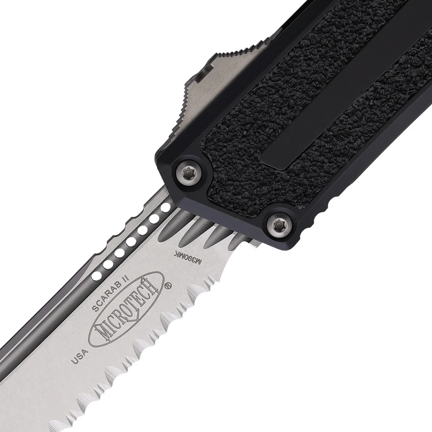 Microtech Scarab II Gen III T/E OTF Automatic Knife Black Al (4" SW Full Serr), Microtech Scarab II Gen III T/E OTF Automatic Knife Black Al (4" SW Full Serr) for Sale, Microtech Scarab II Gen III T/E OTF Automatic Knife Black Al (4" SW Full Serr)