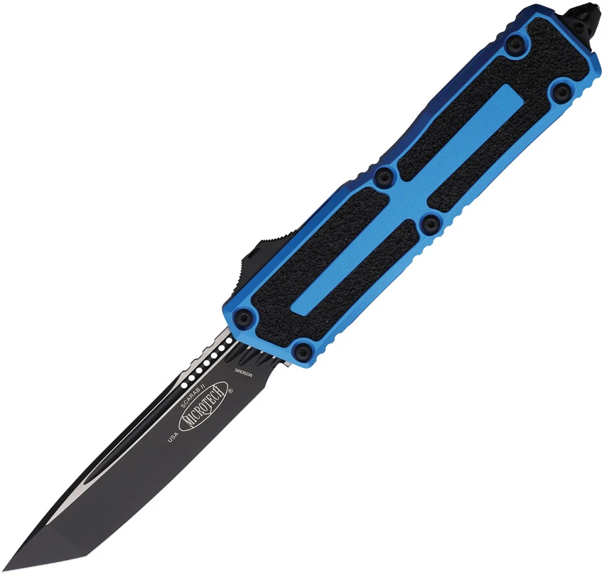 Microtech Scarab II Gen III T/E OTF Automatic Knife Blue Al (4" Black), Microtech Scarab II Gen III T/E OTF Automatic Knife Blue Al (4" Black) for Sale, Microtech Scarab II Gen III T/E OTF Automatic Knife Blue Al (4" Black)