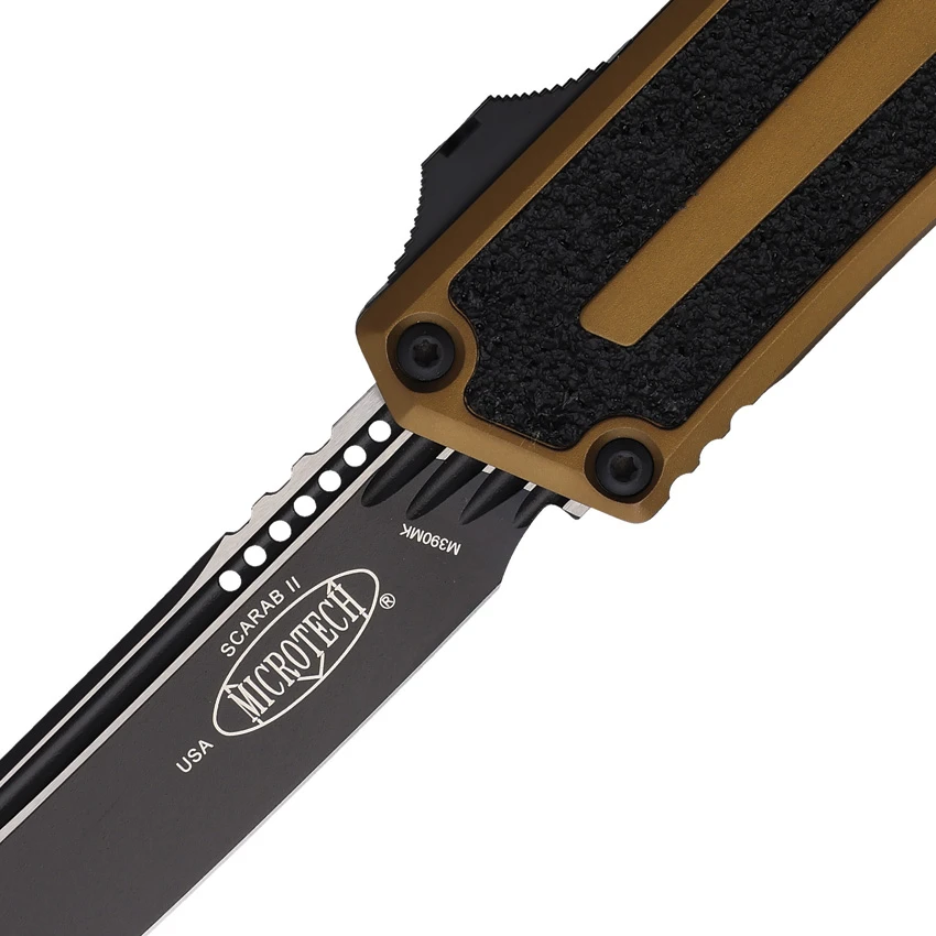 Microtech Scarab II Gen III T/E OTF Automatic Knife Tan Al (4" Black), Microtech Scarab II Gen III T/E OTF Automatic Knife Tan Al (4" Black) for Sale, Microtech Scarab II Gen III T/E OTF Automatic Knife Tan Al (4" Black)