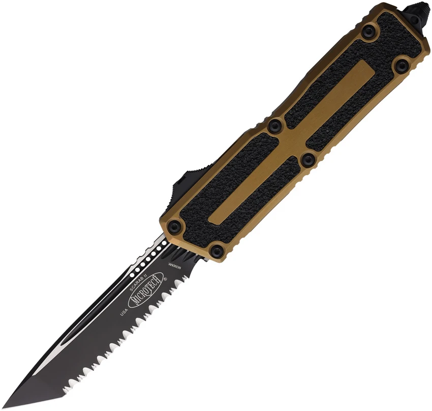 Microtech Scarab II Gen III T/E Auto Knife Tan Al (4" Black Full Serr), Microtech Scarab II Gen III T/E Auto Knife Tan Al (4" Black Full Serr) for Sale, Microtech Scarab II Gen III T/E Auto Knife Tan Al (4" Black Full Serr)