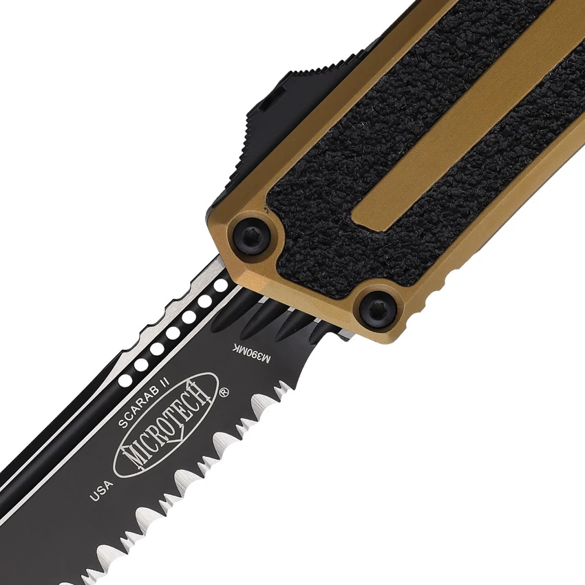 Microtech Scarab II Gen III T/E Auto Knife Tan Al (4" Black Full Serr), Microtech Scarab II Gen III T/E Auto Knife Tan Al (4" Black Full Serr) for Sale, Microtech Scarab II Gen III T/E Auto Knife Tan Al (4" Black Full Serr)