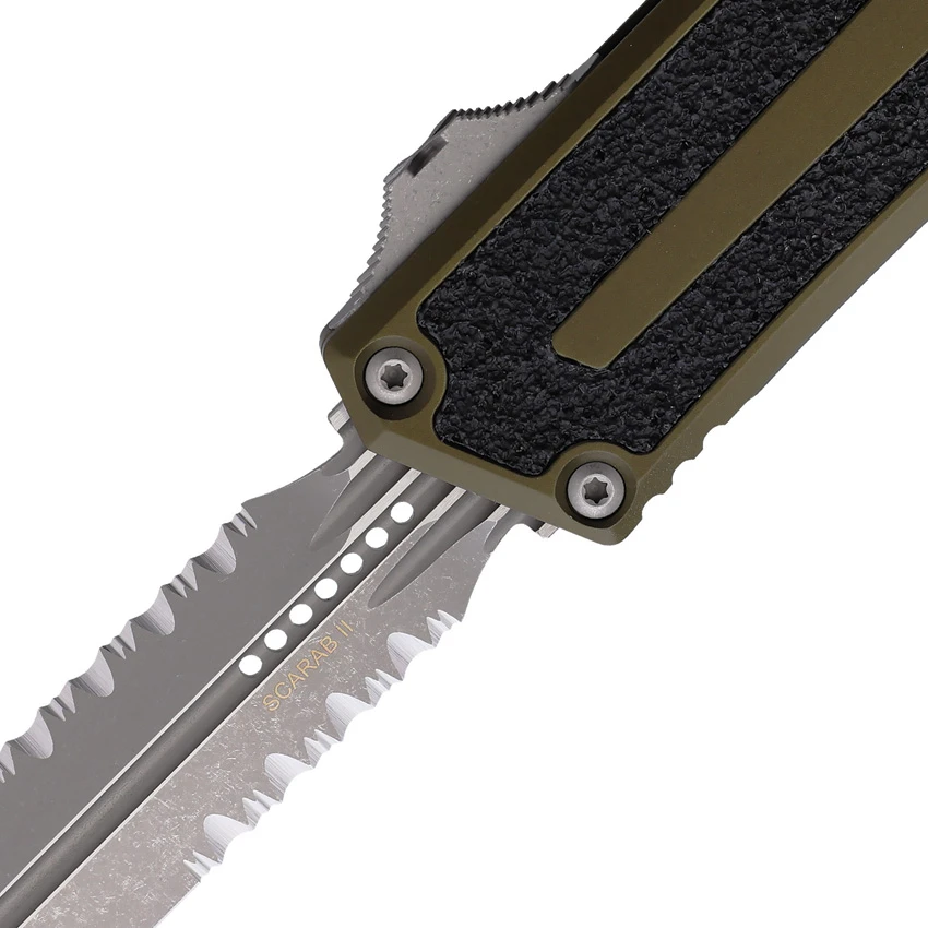 Microtech Scarab II Gen III D/E OTF Automatic Knife OD Green Al (4" Apoc Serr), Microtech Scarab II Gen III D/E OTF Automatic Knife OD Green Al (4" Apoc Serr) for Sale, Microtech Scarab II Gen III D/E OTF Automatic Knife OD Green Al (4" Apoc Serr)
