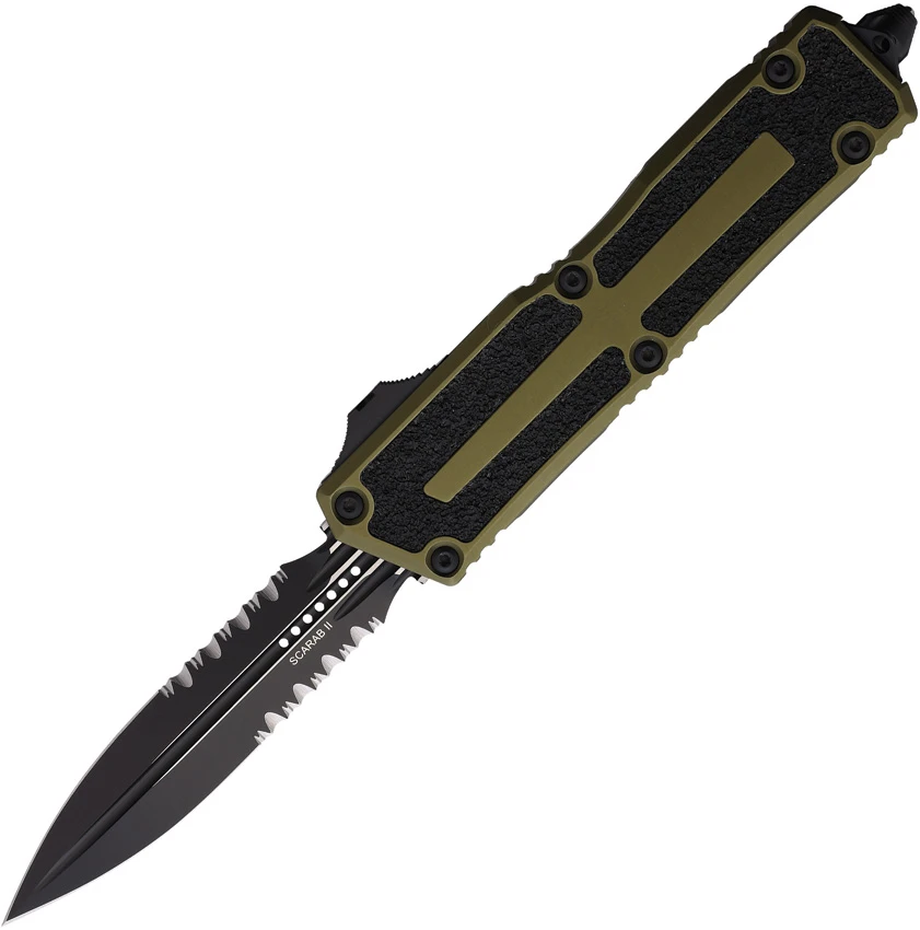 Microtech Scarab II Gen III D/E OTF Automatic Knife OD Green Al (4" Black Serr), Microtech Scarab II Gen III D/E OTF Automatic Knife OD Green Al (4" Black Serr) for Sale, Microtech Scarab II Gen III D/E OTF Automatic Knife OD Green Al (4" Black Serr)