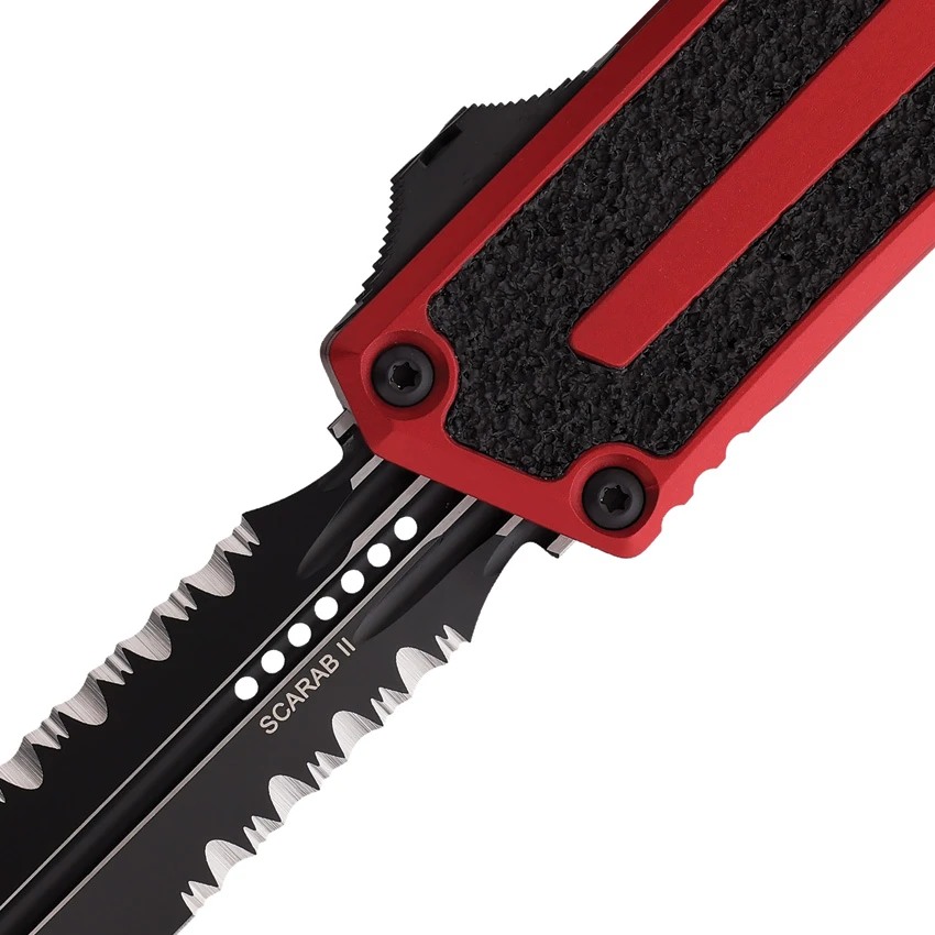Microtech Scarab II Gen III D/E OTF Automatic Knife Red Aluminum (4" Black Serr), Microtech Scarab II Gen III D/E OTF Automatic Knife Red Aluminum (4" Black Serr) for Sale, Microtech Scarab II Gen III D/E OTF Automatic Knife Red Aluminum (4" Black Serr)