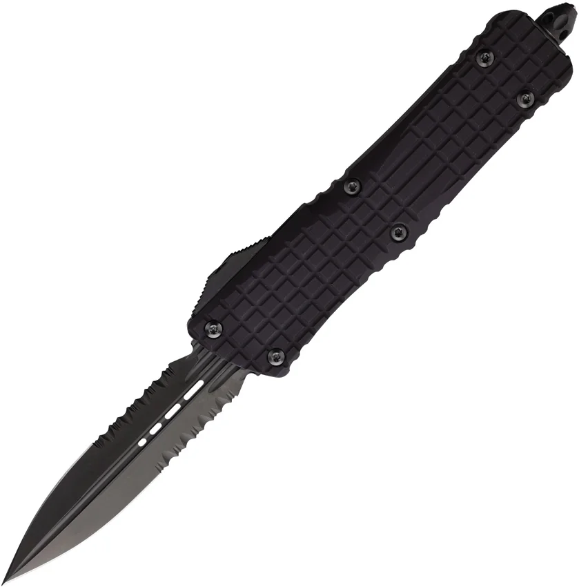 Microtech Combat Troodon D/E OTF Automatic Knife Black Frag Al (4" Black Serr)