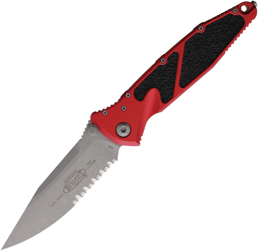 Microtech Socom Elite S/E Manual Knife Red Aluminum (4" Apocalyptic Serrated), Microtech Socom Elite S/E Manual Knife Red Aluminum (4" Apocalyptic Serrated) for Sale, Microtech Socom Elite S/E Manual Knife Red Aluminum (4" Apocalyptic Serrated)