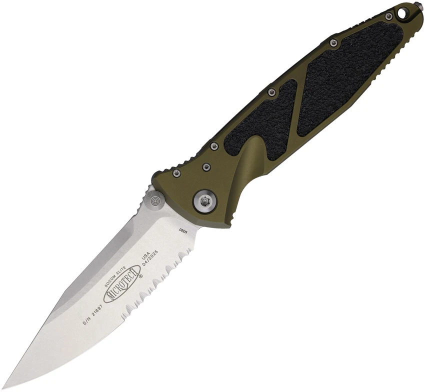 Microtech Socom Elite Auto Knife OD Green Aluminum (4" Stonewash Serr), Microtech Socom Elite Auto Knife OD Green Aluminum (4" Stonewash Serr) for Sale, Microtech Socom Elite Auto Knife OD Green Aluminum (4" Stonewash Serr)