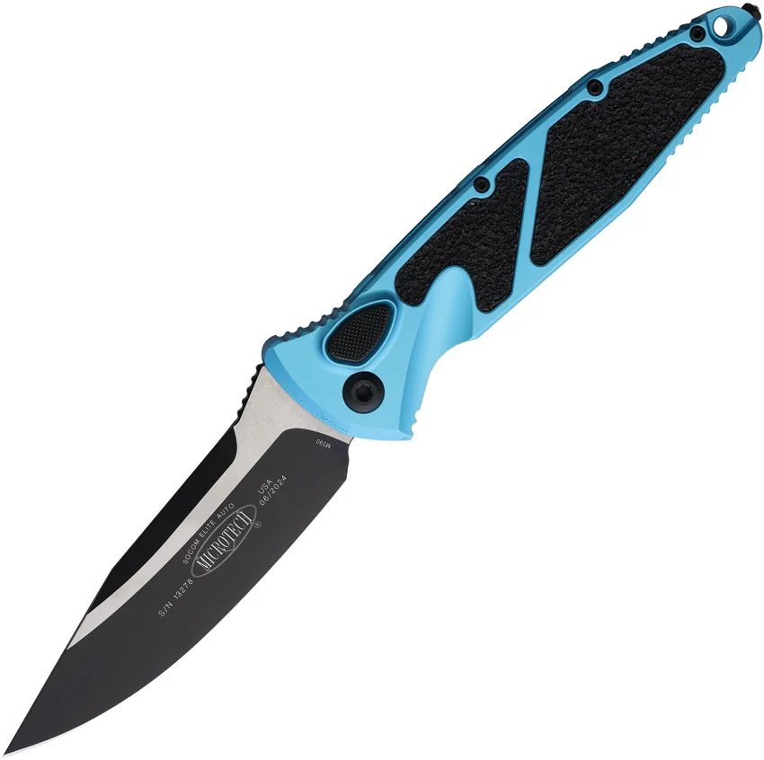 Microtech Socom Elite S/E Automatic Knife Turquoise (4" Black)160A-1TQ