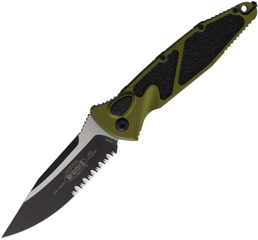 Microtech Socom Elite S/E Automatic Knife OD Green Aluminum (4" Two-Tone Serr), Microtech Socom Elite S/E Automatic Knife OD Green Aluminum (4" Two-Tone Serr) for Sale, Microtech Socom Elite S/E Automatic Knife OD Green Aluminum (4" Two-Tone Serr)