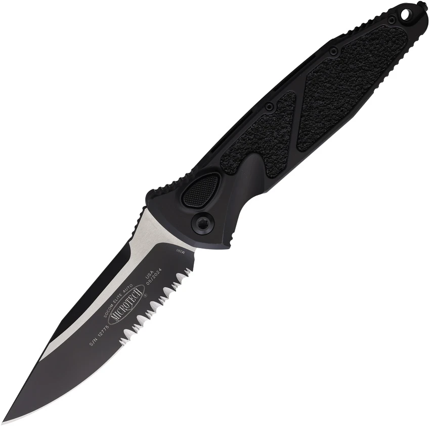 Microtech Socom Elite S/E-Auto Black Tactical Partial Serrated 160A-2T, Microtech Socom Elite S/E-Auto Black Tactical Partial Serrated 160A-2T for Sale, Microtech Socom Elite S/E-Auto Black Tactical Partial Serrated 160A-2T