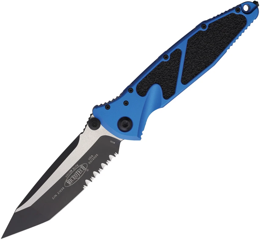 Microtech Socom Elite T/E Manual Knife Blue Aluminum (4" Black Serr) 161-2BL, Microtech Socom Elite T/E Manual Knife Blue Aluminum (4" Black Serr) 161-2BL for Sale, Microtech Socom Elite T/E Manual Knife Blue Aluminum (4" Black Serr) 161-2BL