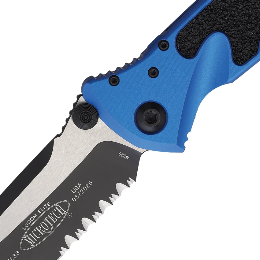 Microtech Socom Elite T/E Manual Knife Blue Aluminum (4" Black Serr) 161-2BL, Microtech Socom Elite T/E Manual Knife Blue Aluminum (4" Black Serr) 161-2BL for Sale, Microtech Socom Elite T/E Manual Knife Blue Aluminum (4" Black Serr) 161-2BL