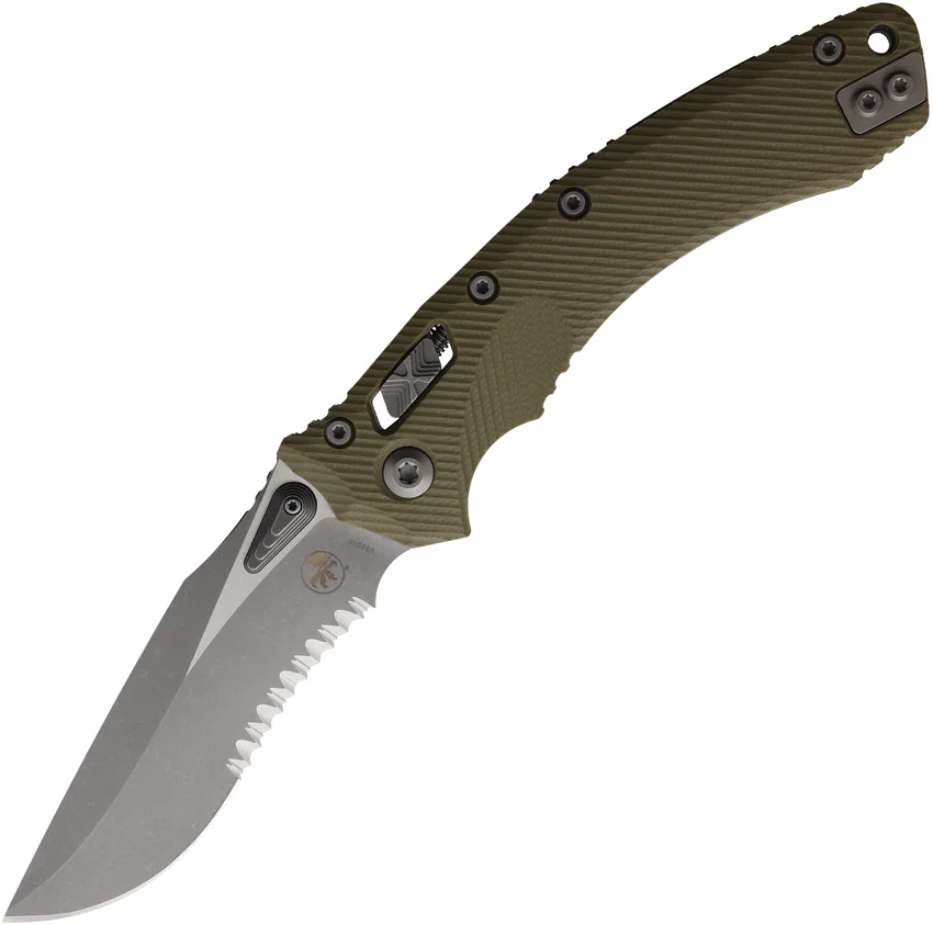Microtech Amphibian Ram-Lok Manual Knife Fluted OD Green G-10 (3.9" Apoc Serr)