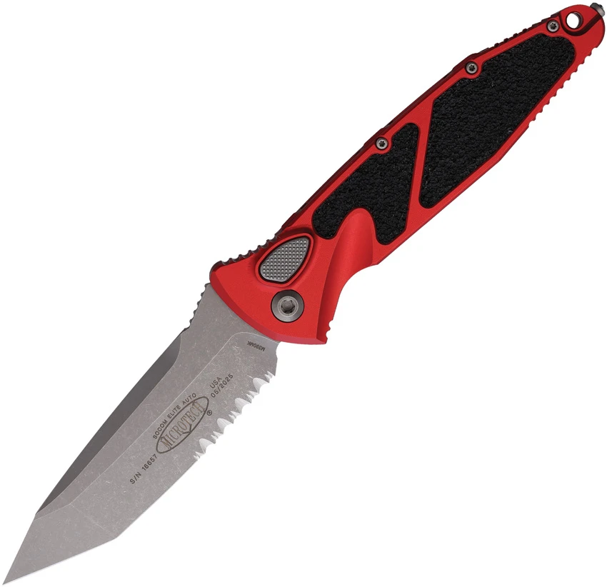 Microtech Socom Elite T/E Automatic Knife Red (4" Apocalyptic Serr) 161A-11APRD, Microtech Socom Elite T/E Automatic Knife Red (4" Apocalyptic Serr) 161A-11APRD for Sale, Microtech Socom Elite T/E Automatic Knife Red (4" Apocalyptic Serr) 161A-11APRD