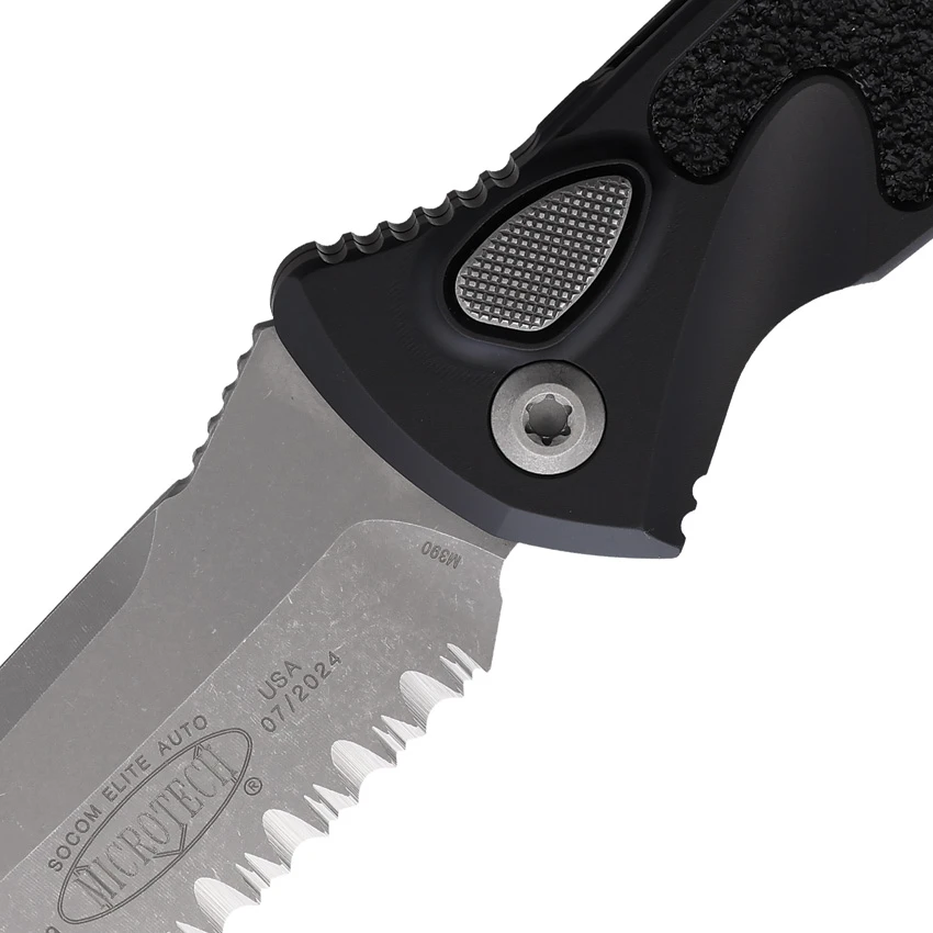 Microtech Socom Elite T/E Automatic Knife Black Aluminum (4" Apocalyptic Serr), Microtech Socom Elite T/E Automatic Knife Black Aluminum (4" Apocalyptic Serr) for Sale, Microtech Socom Elite T/E Automatic Knife Black Aluminum (4" Apocalyptic Serr)