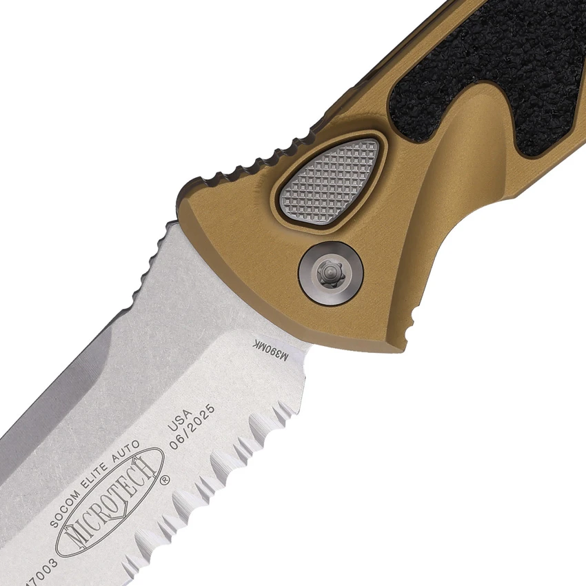 Microtech Socom Elite T/E Automatic Knife Tan Aluminum (4" Stonewash Serr), Microtech Socom Elite T/E Automatic Knife Tan Aluminum (4" Stonewash Serr) for Sale, Microtech Socom Elite T/E Automatic Knife Tan Aluminum (4" Stonewash Serr)