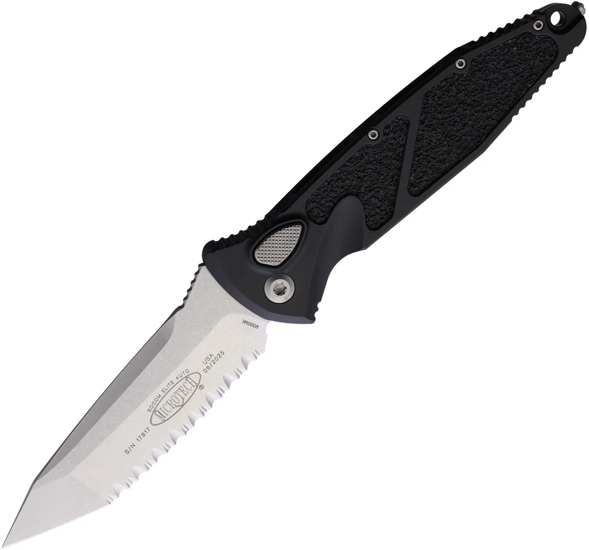 Microtech Socom Elite T/E Automatic Knife Black (4" Stonewash Full Serr), Microtech Socom Elite T/E Automatic Knife Black (4" Stonewash Full Serr) for Sale, Microtech Socom Elite T/E Automatic Knife Black (4" Stonewash Full Serr)