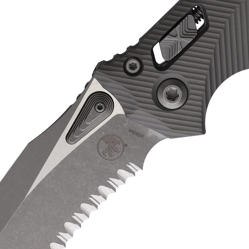 Microtech Amphibian S/E Ram-Lok Knife Fluted Natural Clear Al (3.9" Apoc Serr), Microtech Amphibian S/E Ram-Lok Knife Fluted Natural Clear Al (3.9" Apoc Serr) for Sale, Microtech Amphibian S/E Ram-Lok Knife Fluted Natural Clear Al (3.9" Apoc Serr)