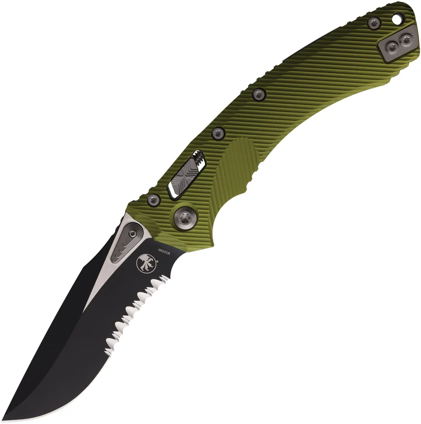Microtech Amphibian Ram-Lok Knife Fluted OD Green Aluminum (3.9" Two-Tone Serr)
