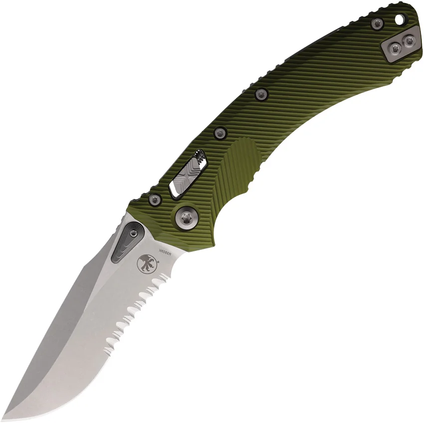 Microtech Amphibian S/E Ram-Lok Knife Fluted Green G-10 (3.9" Stonewash Serr)