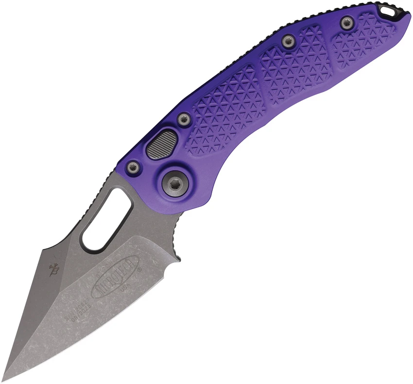 Microtech Stitch Automatic Knife Textured Purple Aluminum (3.75" Apocalyptic), Microtech Stitch Automatic Knife Textured Purple Aluminum (3.75" Apocalyptic) for Sale, Microtech Stitch Automatic Knife Textured Purple Aluminum (3.75" Apocalyptic)