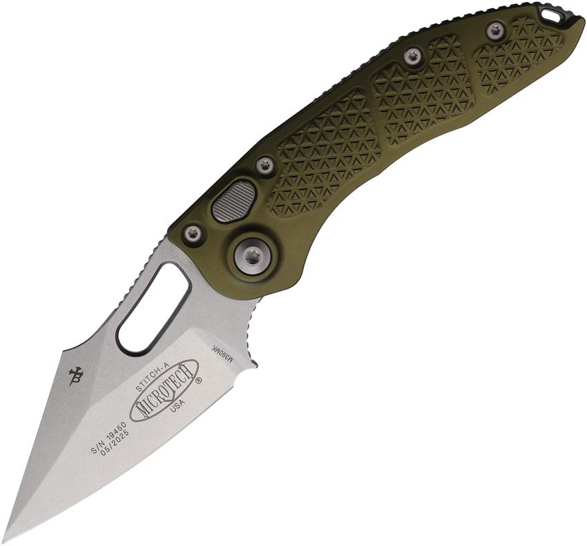 Microtech Stitch Automatic Knife OD Green Aluminum (3.75" Stonewash), Microtech Stitch Automatic Knife OD Green Aluminum (3.75" Stonewash) for Sale, Microtech Stitch Automatic Knife OD Green Aluminum (3.75" Stonewash)