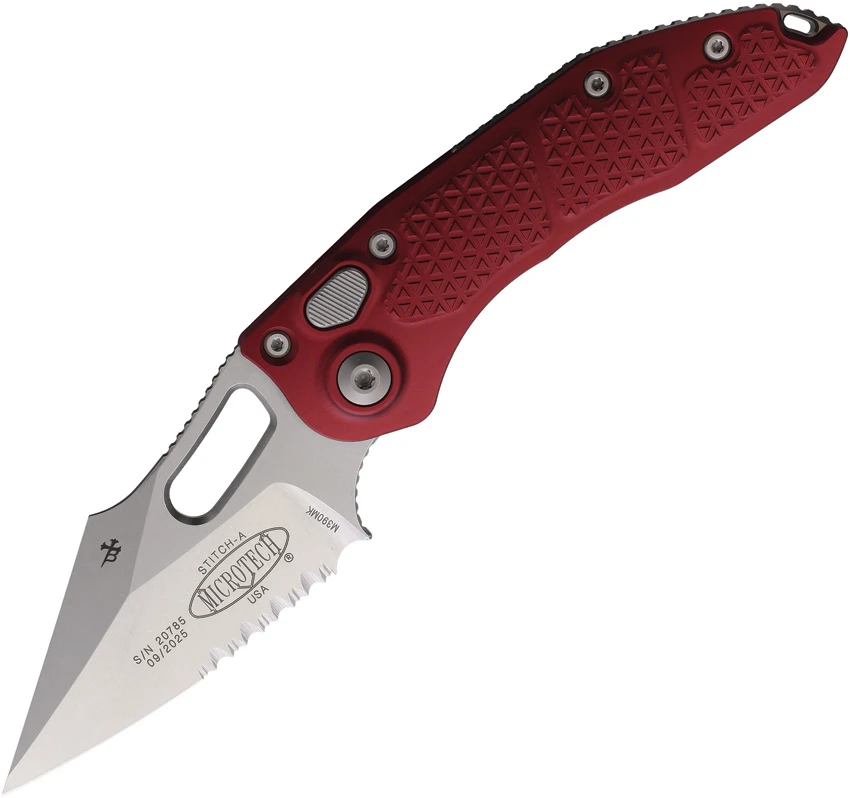 Microtech Stitch Automatic Knife Merlot Red Aluminum (3.75" Stonewash Serr), Microtech Stitch Automatic Knife Merlot Red Aluminum (3.75" Stonewash Serr) for Sale, Microtech Stitch Automatic Knife Merlot Red Aluminum (3.75" Stonewash Serr)