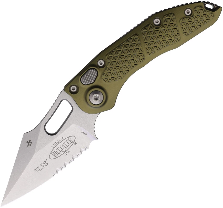 Microtech Stitch Automatic Knife OD Green Aluminum (3.75" Stonewash), Microtech Stitch Automatic Knife OD Green Aluminum (3.75" Stonewash) for Sale, Microtech Stitch Automatic Knife OD Green Aluminum (3.75" Stonewash)
