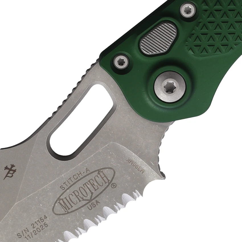 Microtech Knives Auto Stitch S/E Button Lock Em, Microtech Knives Auto Stitch S/E Button Lock Em for Sale, Microtech Knives Auto Stitch S/E Button Lock Em