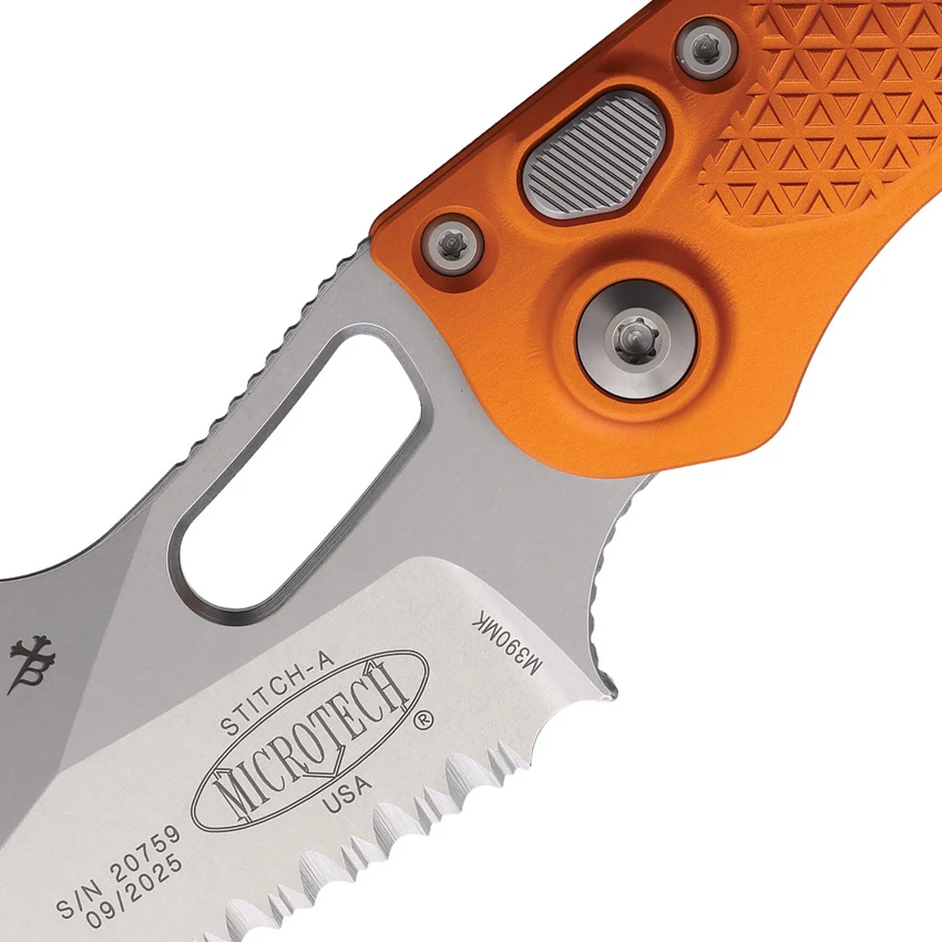 Microtech Stitch Automatic Knife Orange Aluminum (3.75" Stonewash Full Serr), Microtech Stitch Automatic Knife Orange Aluminum (3.75" Stonewash Full Serr) for Sale, Microtech Stitch Automatic Knife Orange Aluminum (3.75" Stonewash Full Serr)