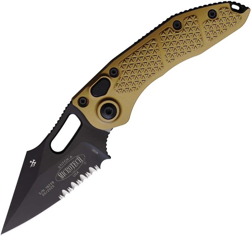Microtech Stitch Automatic Knife Tan Aluminum (3.75" Black Serr), Microtech Stitch Automatic Knife Tan Aluminum (3.75" Black Serr) for Sale, Microtech Stitch Automatic Knife Tan Aluminum (3.75" Black Serr)