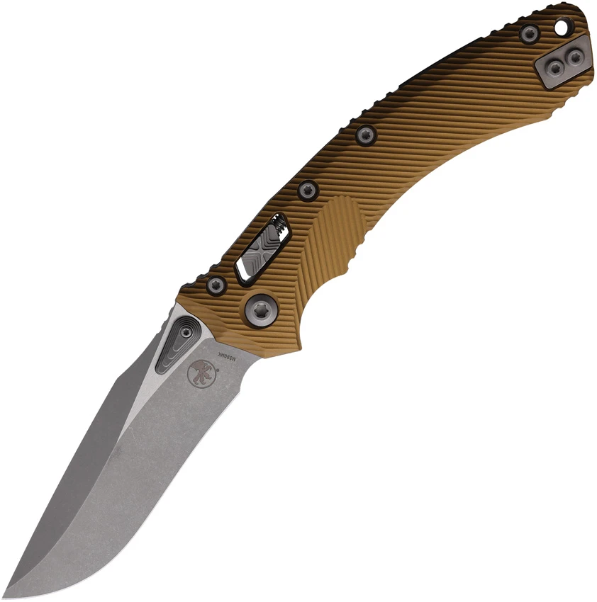 Microtech Amphibian Ram-Lok Knife Fluted Tan Aluminum (3.9" Apocalyptic), Microtech Amphibian Ram-Lok Knife Fluted Tan Aluminum (3.9" Apocalyptic) for Sale, Microtech Amphibian Ram-Lok Knife Fluted Tan Aluminum (3.9" Apocalyptic)