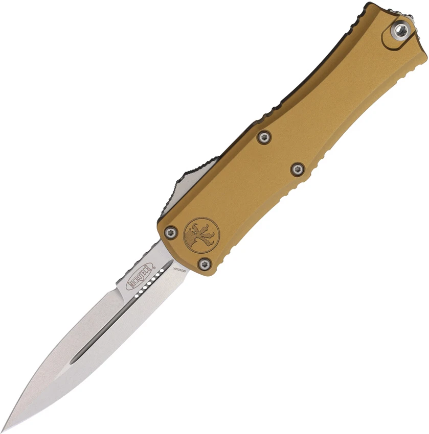 Microtech Hera II Mini Bayonet OTF Automatic Knife Tan Aluminum (3" Stonewash), Microtech Hera II Mini Bayonet OTF Automatic Knife Tan Aluminum (3" Stonewash) for Sale, Microtech Hera II Mini Bayonet OTF Automatic Knife Tan Aluminum (3" Stonewash)