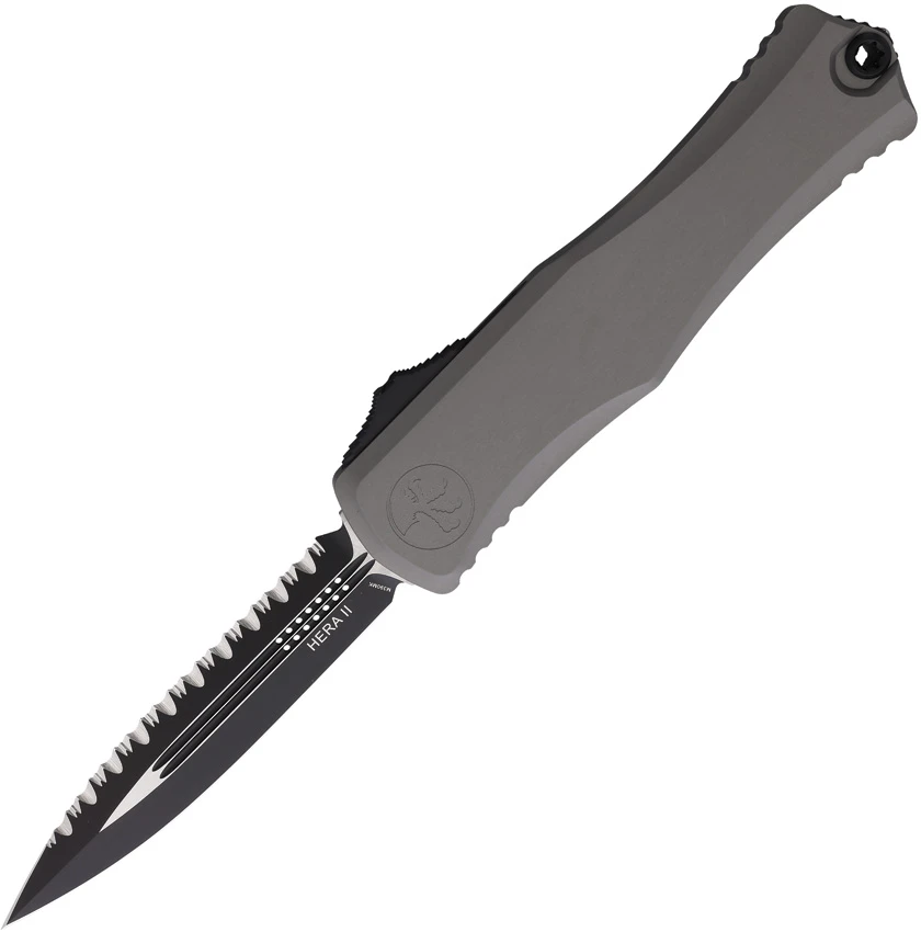 Microtech Hera II D/E OTF Auto Knife Natural Clear Aluminum (4" Black Full Serr), Microtech Hera II D/E OTF Auto Knife Natural Clear Aluminum (4" Black Full Serr) for Sale, Microtech Hera II D/E OTF Auto Knife Natural Clear Aluminum (4" Black Full Serr)
