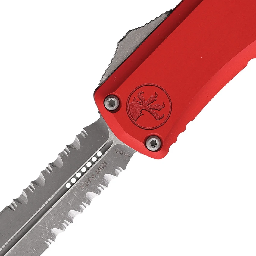 Microtech Hera II Mini D/E OTF Automatic Knife Red Al (2.9" AP Serr), Microtech Hera II Mini D/E OTF Automatic Knife Red Al (2.9" AP Serr) for Sale, Microtech Hera II Mini D/E OTF Automatic Knife Red Al (2.9" AP Serr)