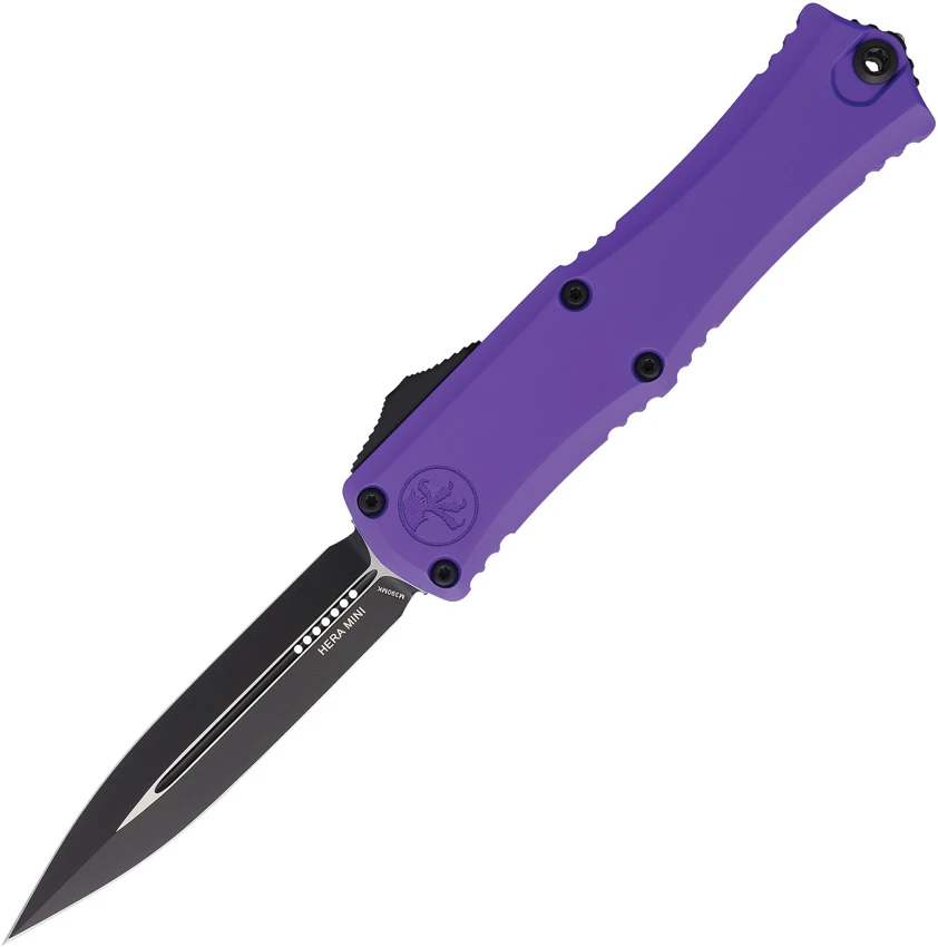 Microtech Hera II Mini D/E OTF Automatic Knife Purple Aluminum (3" Black), Microtech Hera II Mini D/E OTF Automatic Knife Purple Aluminum (3" Black) for Sale, Microtech Hera II Mini D/E OTF Automatic Knife Purple Aluminum (3" Black)