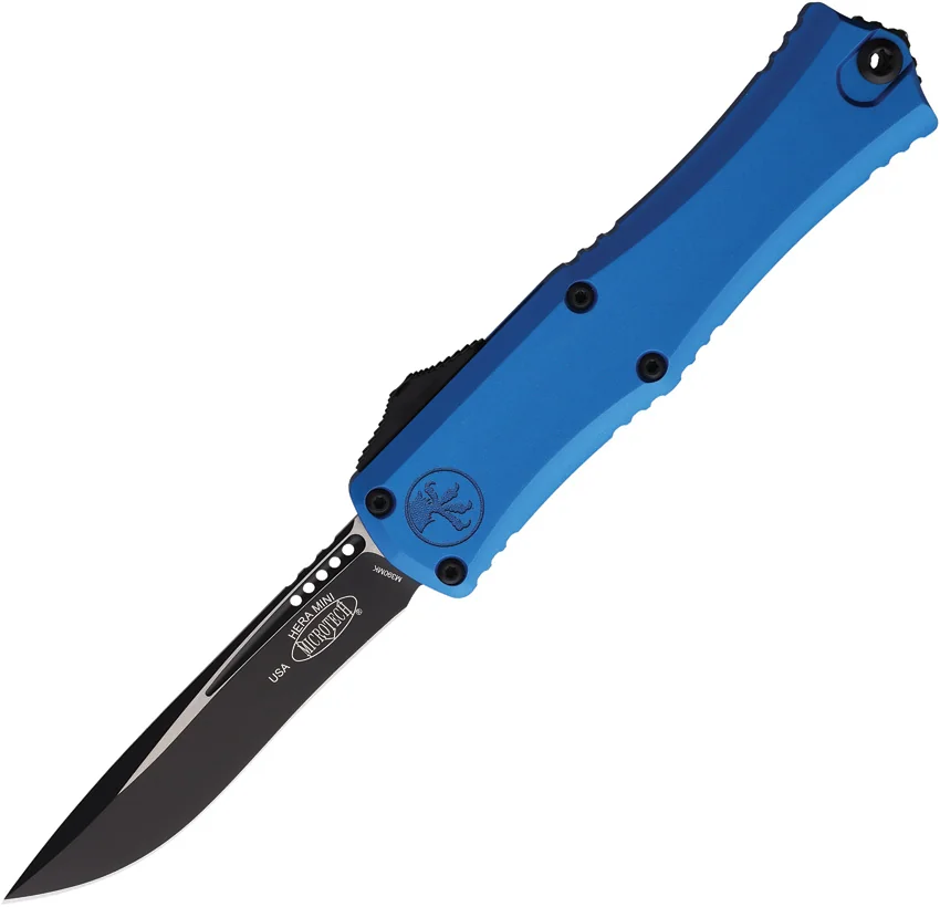 Microtech Hera II Mini Recurve OTF Automatic Knife Blue Aluminum (3" Black)