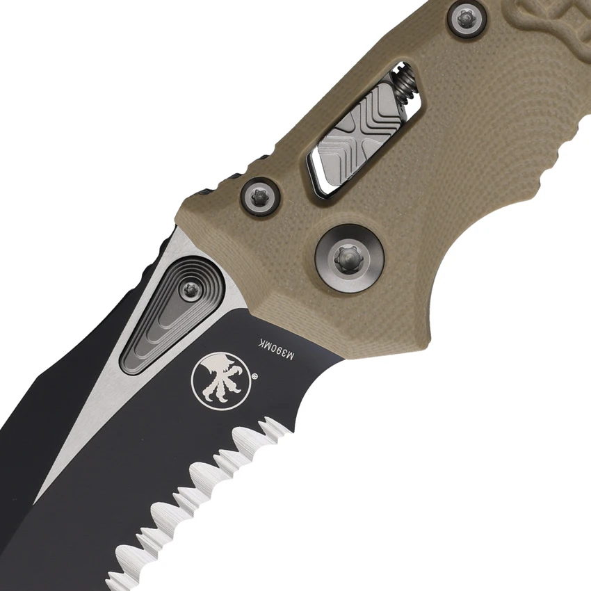 Microtech Amphibian S/E Ram-Lok Knife Tan Frag (3.9" Two-Tone Serr), Microtech Amphibian S/E Ram-Lok Knife Tan Frag (3.9" Two-Tone Serr) for Sale, Microtech Amphibian S/E Ram-Lok Knife Tan Frag (3.9" Two-Tone Serr)