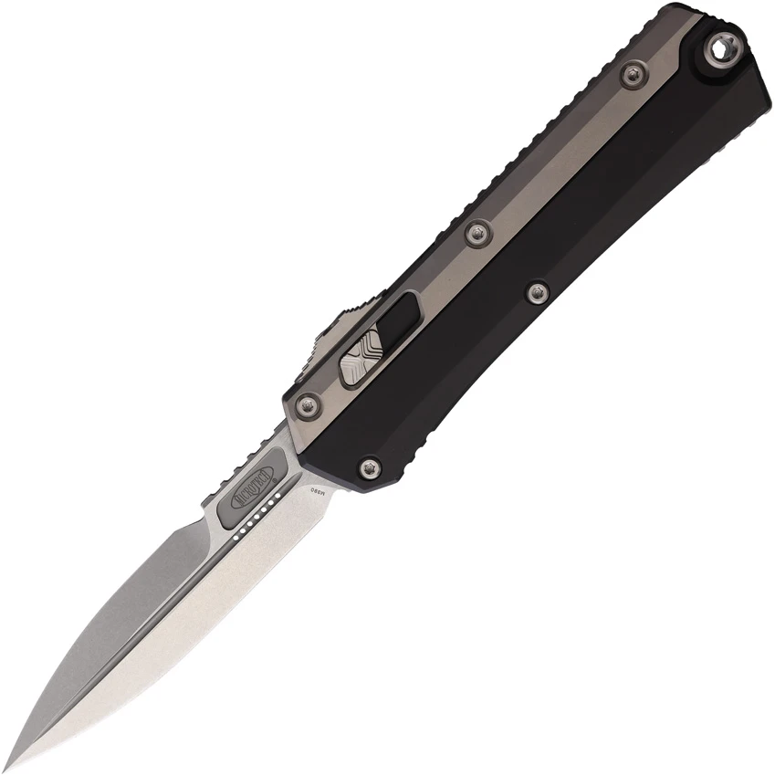 Microtech Glykon D/E OTF Automatic Knife Black Aluminum + Ti (3.75" Stonewash), Microtech Glykon D/E OTF Automatic Knife Black Aluminum + Ti (3.75" Stonewash) for Sale, Microtech Glykon D/E OTF Automatic Knife Black Aluminum + Ti (3.75" Stonewash)