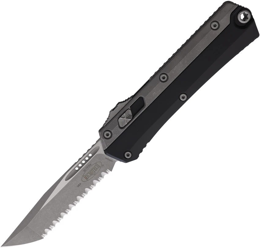 Microtech Glykon T/E OTF Automatic Knife Black Al/Ti (3.75" Apoc Full Serr), Microtech Glykon T/E OTF Automatic Knife Black Al/Ti (3.75" Apoc Full Serr) for Sale, Microtech Glykon T/E OTF Automatic Knife Black Al/Ti (3.75" Apoc Full Serr)