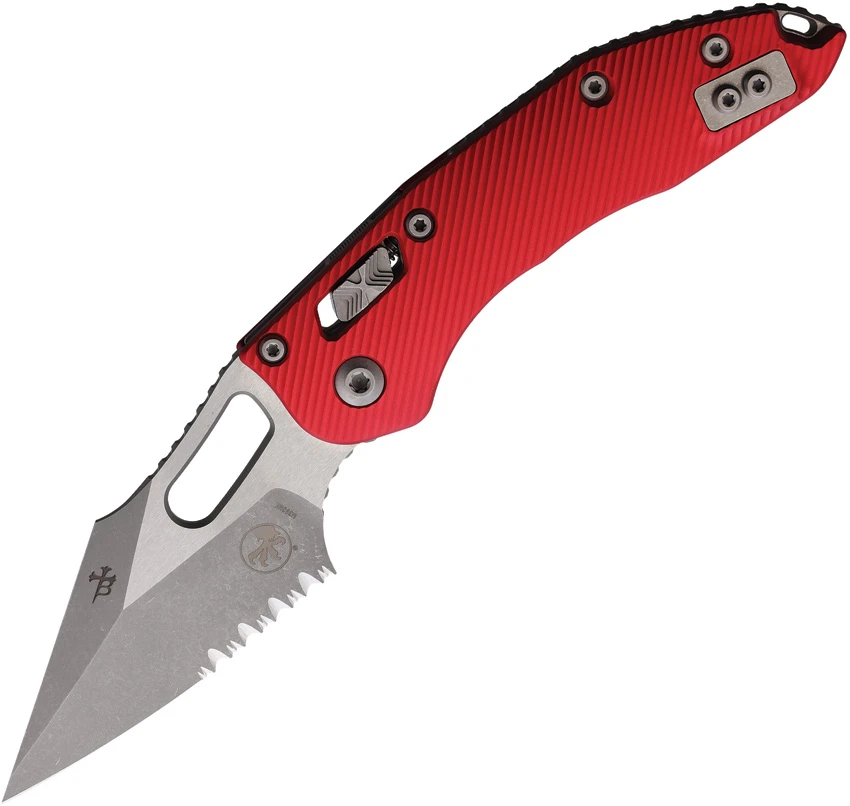 Microtech Stitch Ram-Lok Knife Fluted Red Aluminum (3.7" Apocalyptic Serrated), Microtech Stitch Ram-Lok Knife Fluted Red Aluminum (3.7" Apocalyptic Serrated) for Sale, Microtech Stitch Ram-Lok Knife Fluted Red Aluminum (3.7" Apocalyptic Serrated)
